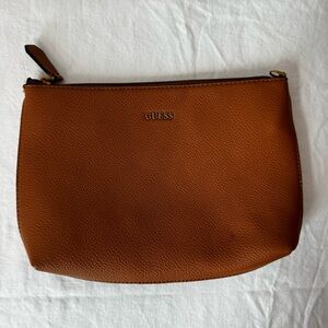 Guess Small Brown Accessory Or Makeup Bag, Leopard Interior, Zipper Close